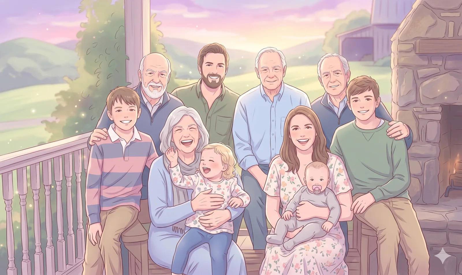 An illustrated family portrait used as a stylized motion thumbnail
